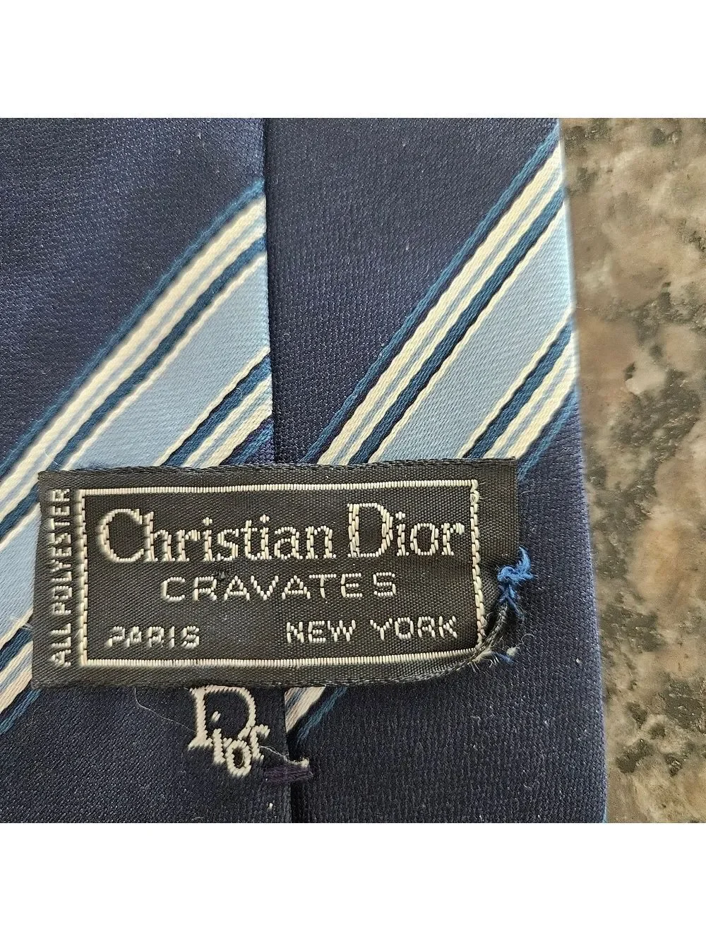 Christian Dior Cravates Men’s  Tie Navy Blue Diagonal Stripe Classic Luxury
